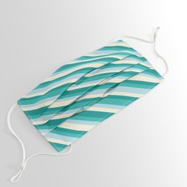 [ Thumbnail: Beige, Dark Cyan, Light Sea Green, and Light Blue Colored Stripes/Lines Pattern Face Mask ]