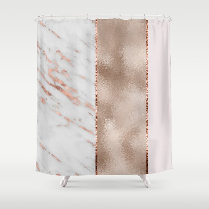 Rose metallic striping - marble and blush Shower Curtain