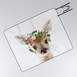 Baby Deer with Flower Crown, Baby Girl, Pink Nursery, Baby Animals Art Print by Synplus Picnic Blanket