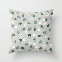 Succulents pattern. grey, green. Throw Pillow