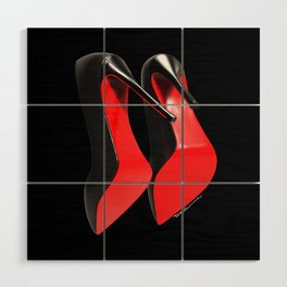 womens Red and black high heel shoes Wood Wall Art