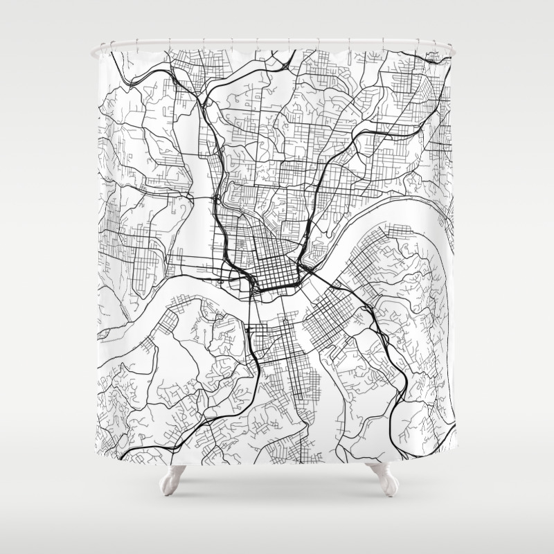 Cincinnati Map Usa Black And White Shower Curtain By Mainstreetmaps Society6