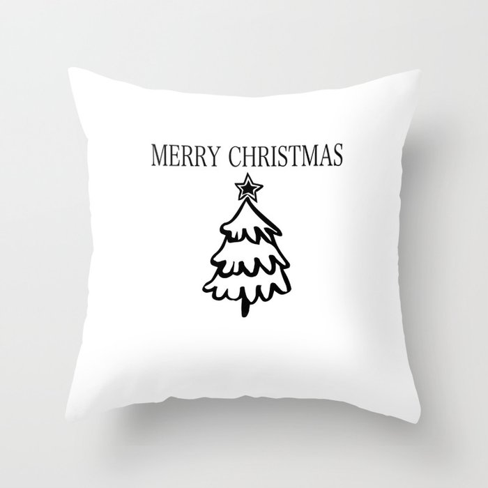 Merry Christmas Tree black and white Throw Pillow