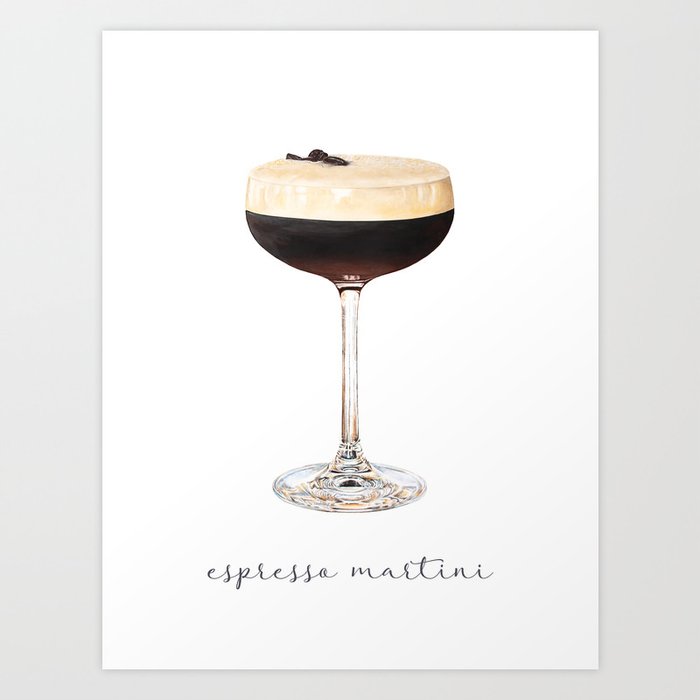 Espresso Martini Cocktail Painting | Watercolor Bar Art Art Print
