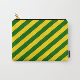 [ Thumbnail: Yellow & Dark Green Colored Lined Pattern Carry-All Pouch ]