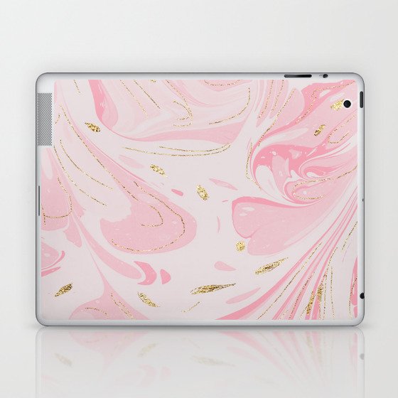 Elegant blush pink gold yellow abstract watercolor marble Laptop & iPad Skin