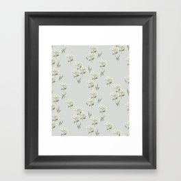 White flowers botanical pattern. Cottagecore Framed Art Print