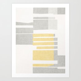 Abstract Textured Yellow and Grey Shreds Art Print