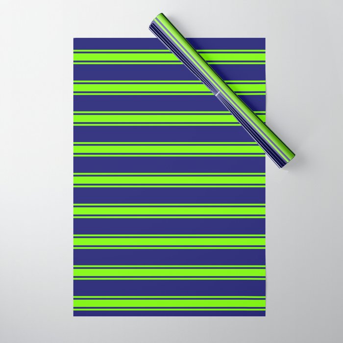 Midnight Blue and Green Colored Lines Pattern Wrapping Paper