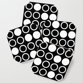 Mid Century Modern Circle and Dot Pattern 232 Black and White Coaster
