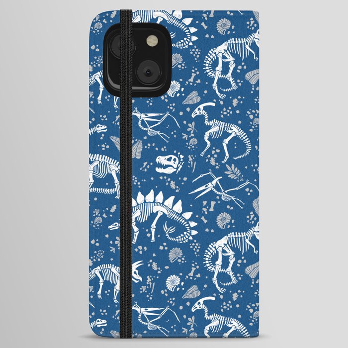 Excavated Dinosaur Fossils on Blue iPhone Wallet Case
