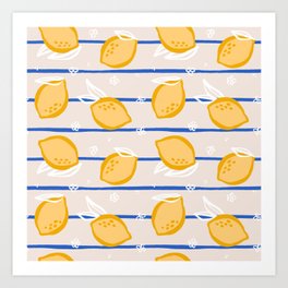 Lemon stripes blue Art Print
