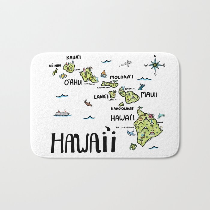 Hawaii Illustrated Map Color Bath Mat
