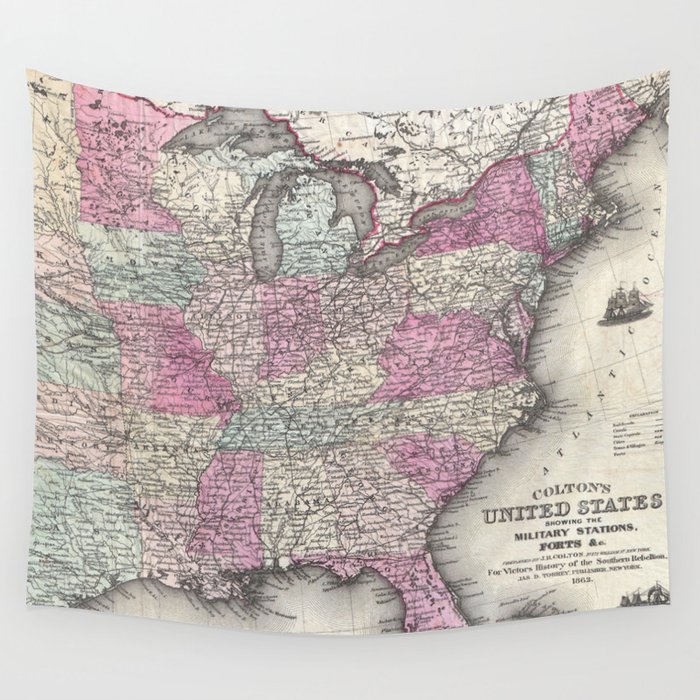 Vintage Map of The Eastern United States (1862) Wall Tapestry by BravuraMedia  Society6