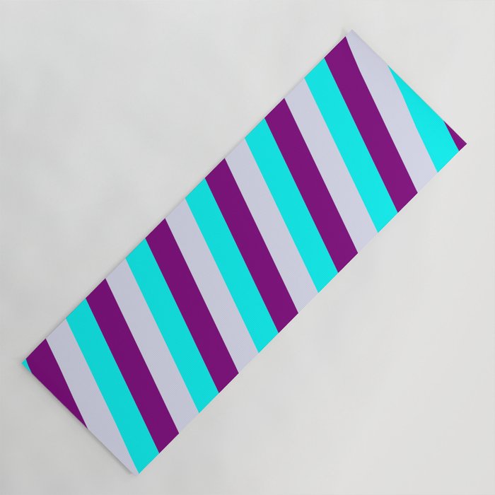 Aqua, Purple, and Lavender Colored Lined Pattern Yoga Mat
