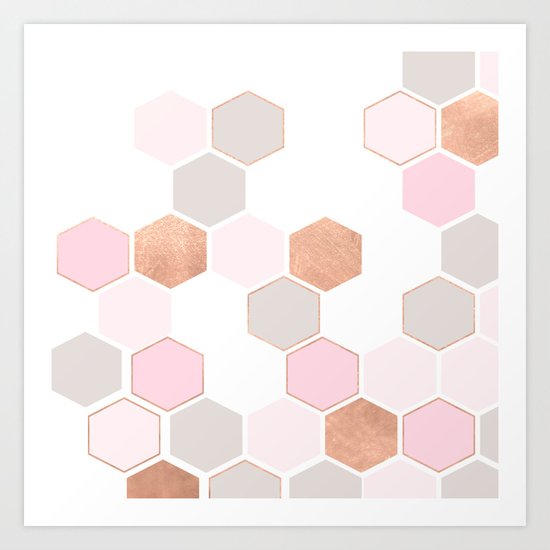 GEO HEXAGON ROSEGOLD PASTEL Art Print