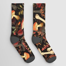 Vintage Night Mushrooms Botanical Forest  Socks