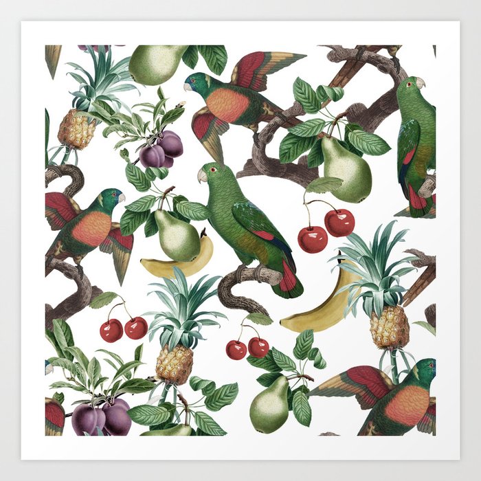 Tropical Vintage Floral and Fauna Art Print