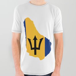 Barbados Islands In Silhouette With Flag All Over Graphic Tee