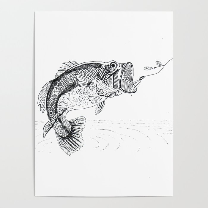 Big Mouth Bass Fish and Lure Poster by Kathy Braceland