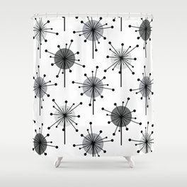 Atomic Era Sputnik Starburst Flowers White Gray Silver Shower Curtain