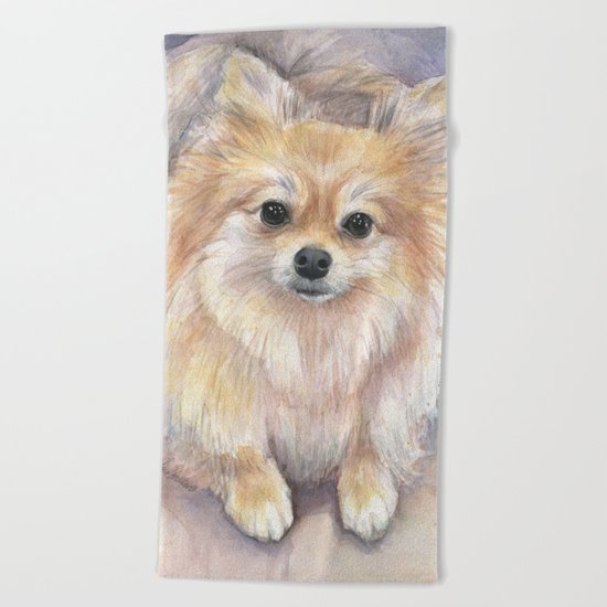 Pomeranian Watercolor Pom Puppy Dog Painting Beach Towel