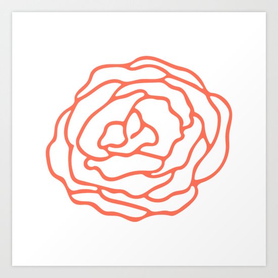 Rose Deep Coral on White Art Print