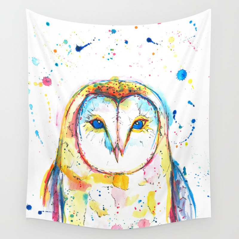 Barn Owl Watercolor Painting Wall Tapestry By Elliewatercolorart