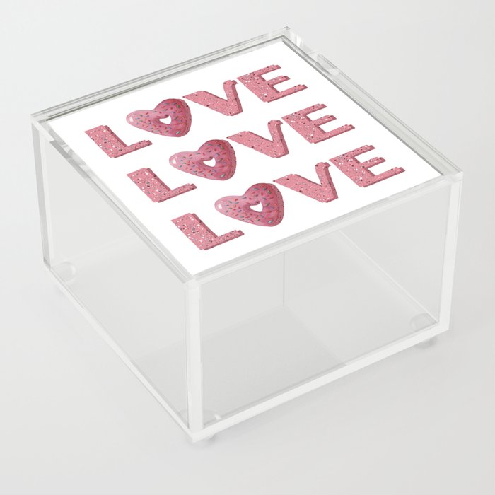 Cute pink heart shaped donut and word Love Acrylic Box