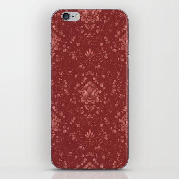 Damask Pattern with Glittery Metallic Accents Red iPhone Skin