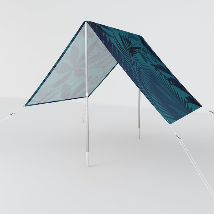 Botanical Jungle Blue Green Leaf Design Sun Shade