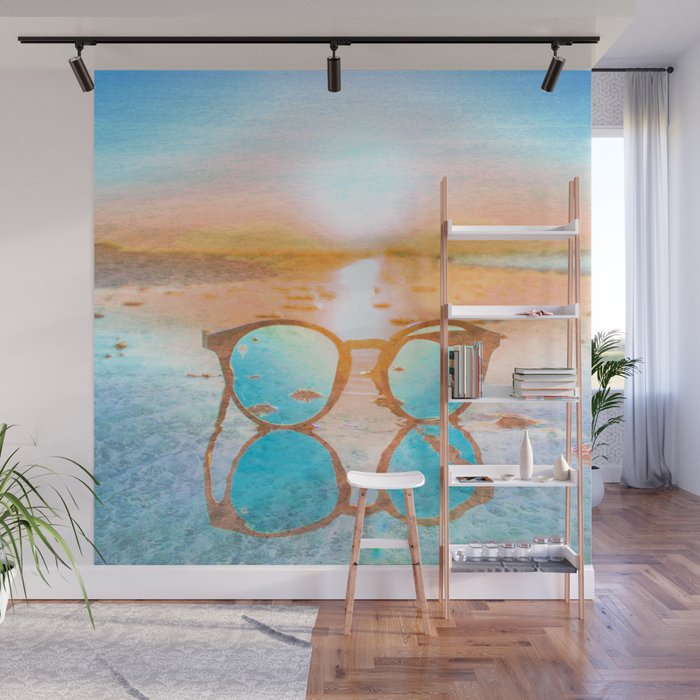 sunset glasses orange and blue impressionism painted realistic still life Wall Mural