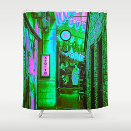 Kyoto Japan City Alley with Geisha Vaporwave Shower Curtain