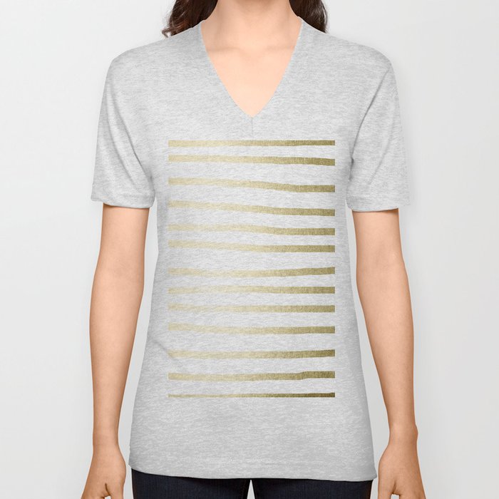 Simply Drawn Stripes Gilded Palace Gold V Neck T Shirt