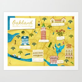 Illustrated Map of Oakland California Art Print