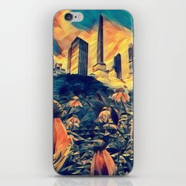 Manhattan skyline in New York City and flowers in Central Park iPhone Skin