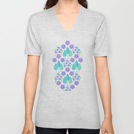Periwinkle flowers, geometric floral motif V Neck T Shirt