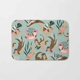 Otter Collection - Mint Palette Bath Mat | Drawing, Cute, Seaotter, Animal, Catcoq, Ocean, Sea, Riverotters, Otters, Riverotter 