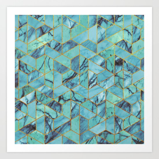 Blue Marble Hexagonal Pattern Art Print