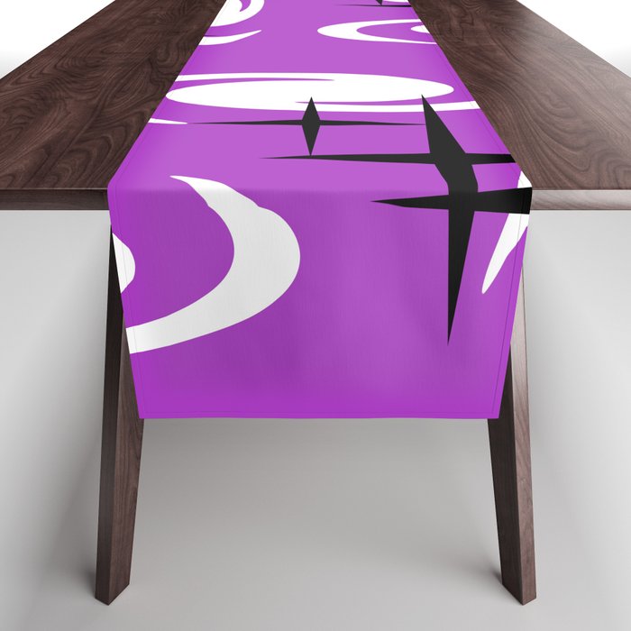 Retro Atomic Age Swirls Stars Pattern Purple Table Runner