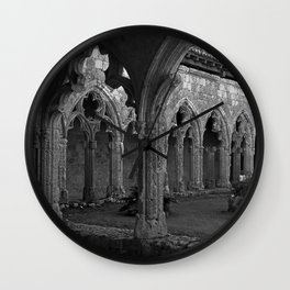 Gothic Cloister of Saint-Pierre, La Romieu, France black and white photograph / art photography Wall Clock
