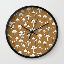 Retro Orange Mushroom Doodles Wall Clock