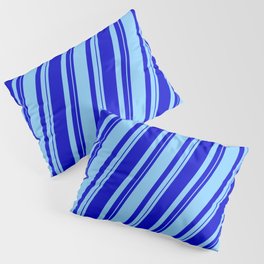 [ Thumbnail: Blue and Light Sky Blue Colored Lined/Striped Pattern Pillow Sham ]