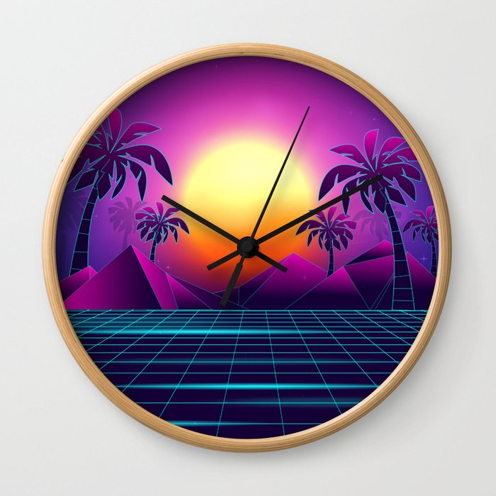 Tranquil Sunset Vaporwave Aesthetic Wall Clock