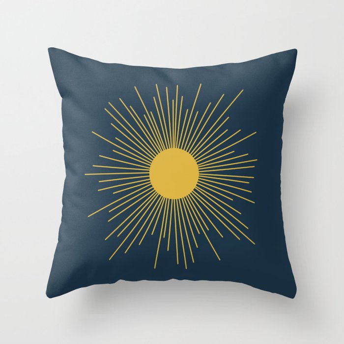 Mid-Century Modern Sunburst II in Light Mustard and Navy Blue Throw Pillow