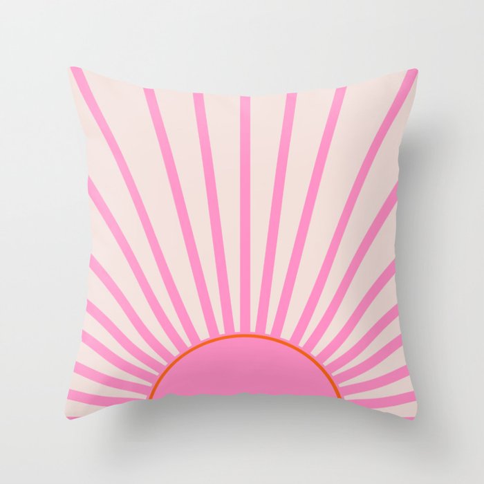 Le Soleil | 01 - Retro Sun Print Pink Aesthetic Preppy Decor Modern Abstract Sunshine Throw Pillow