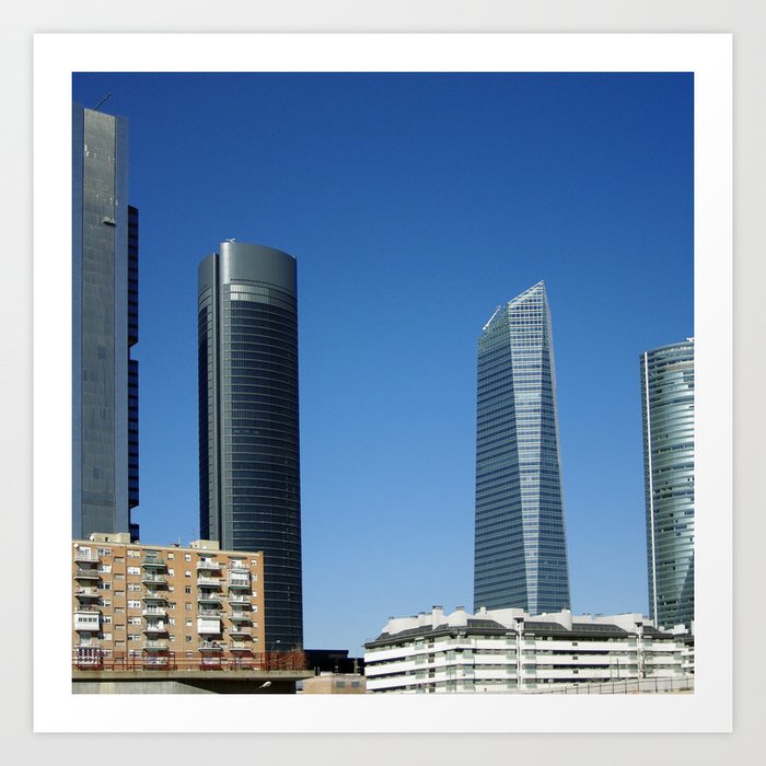 Spain Photography - Cuatro Torres Business Area Under The Clear Blue Sky Art Print