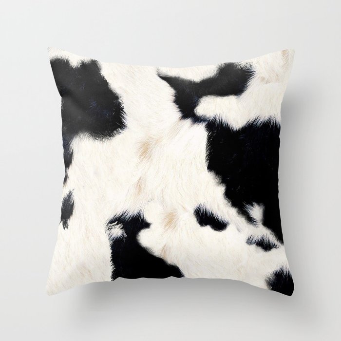 Scandinavian Modern Cowhide Spotted Black White Throw Pillow