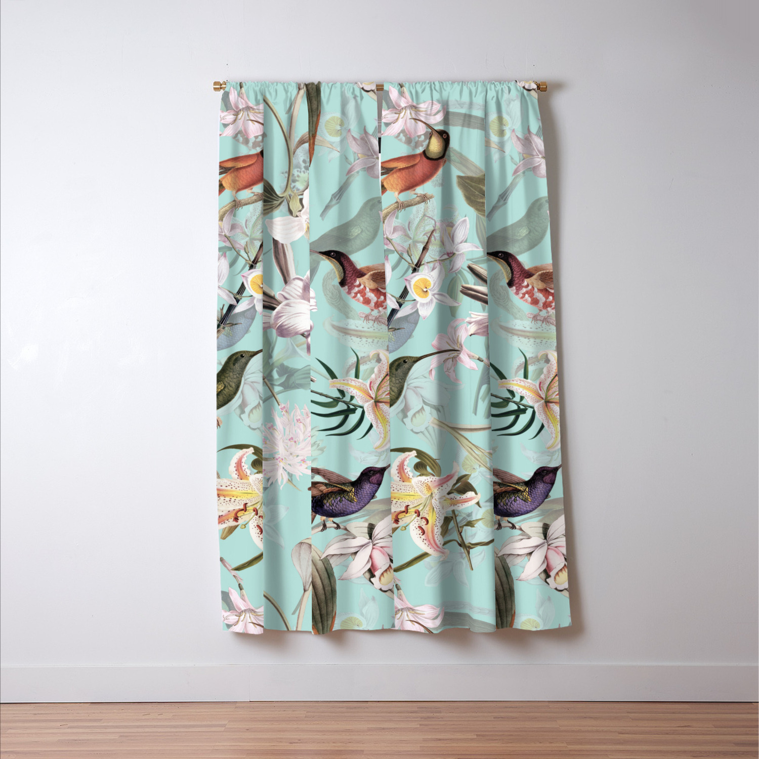 Vintage Shabby Chic Teal Tropical Bird Garden I Blackout