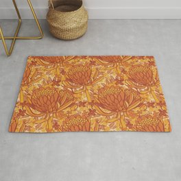 Protea And Wattle Australian Native Flowers Rug | Australia, Southafrica, Proteapattern, Flowers, Wattle, Wattlepattern, Protea, Wattleflower, Australianplant, Sketchbookdesigns 
